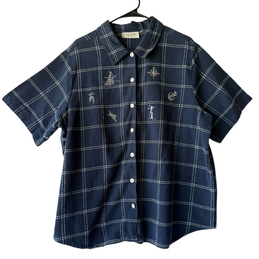 Navy Checked Short-Sleeve Button-Down Shirt - Picture 2 of 8